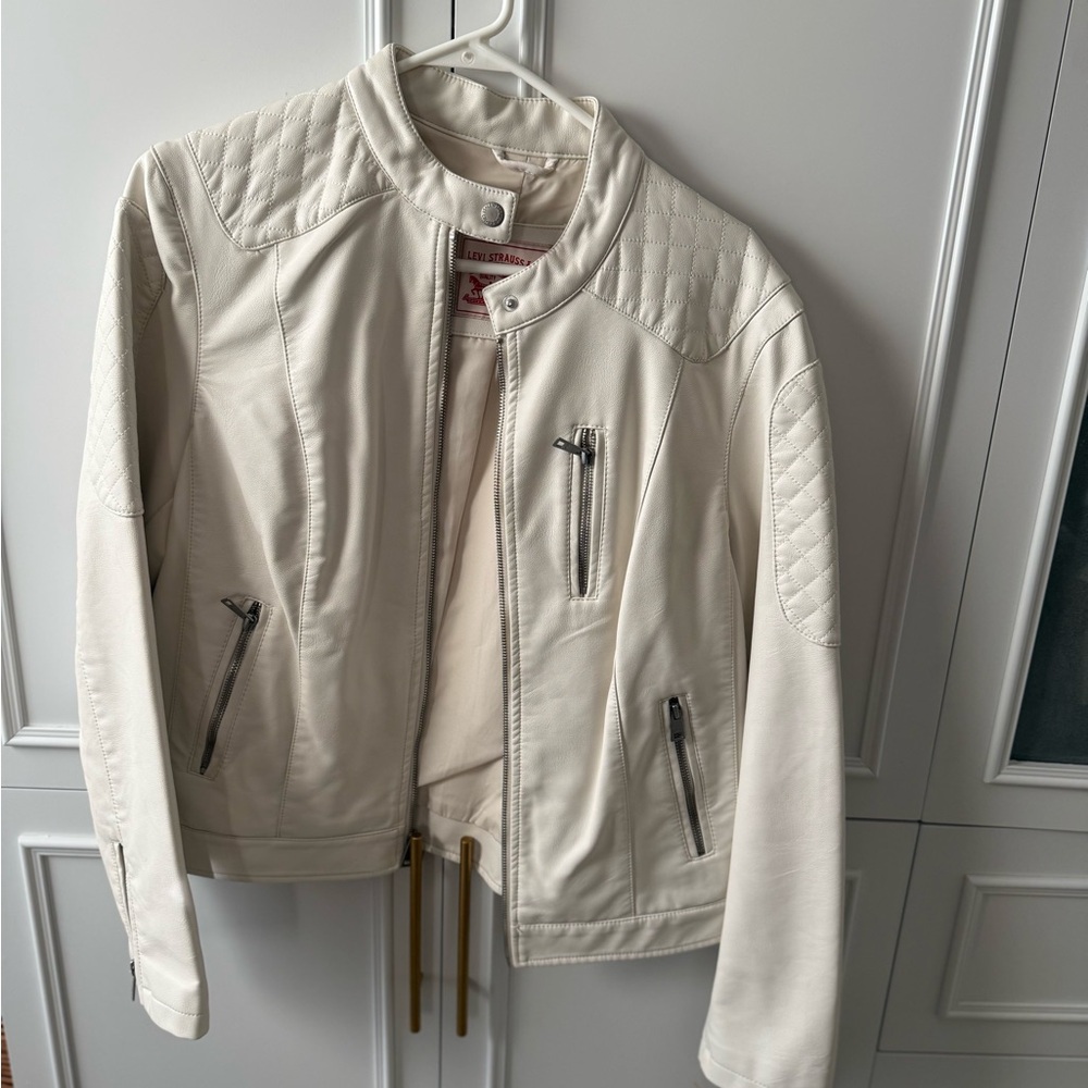 Levi's Cream Quilted Moto-Style Faux Leather Jacket